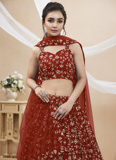 Leaf Branch Type Design in Red Lehenga